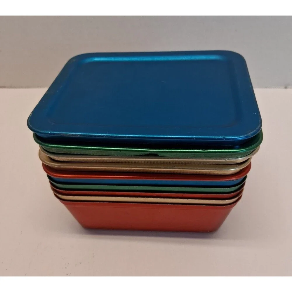 VTG Set of 5 Anodized Aluminum Refrigerator Dishes with Lids MCM 1940s-1950s